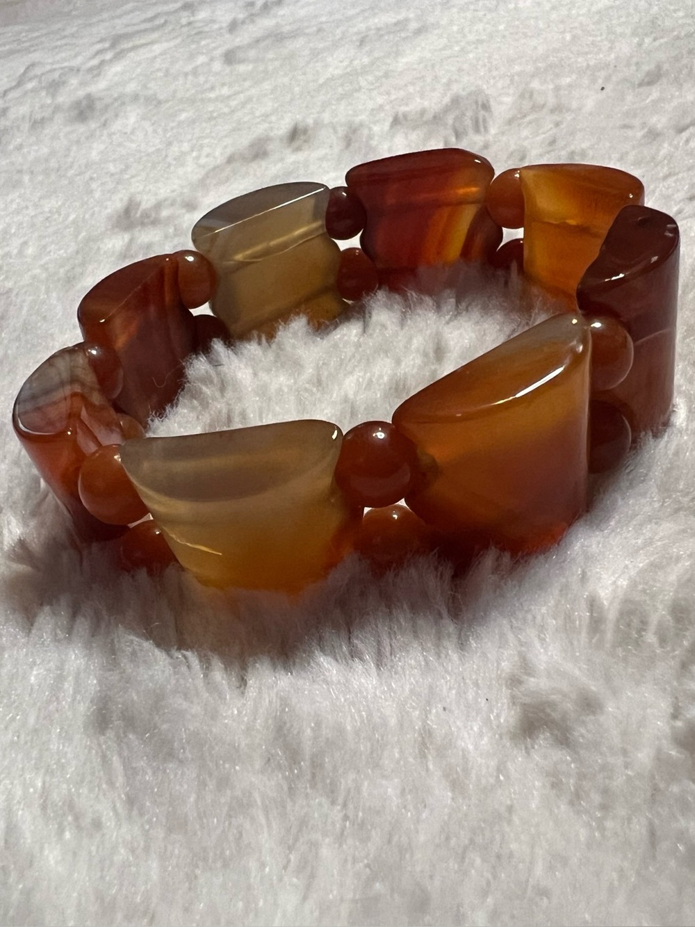Vintage Carnelian Amber Chunky Stone Stretch Bracelet